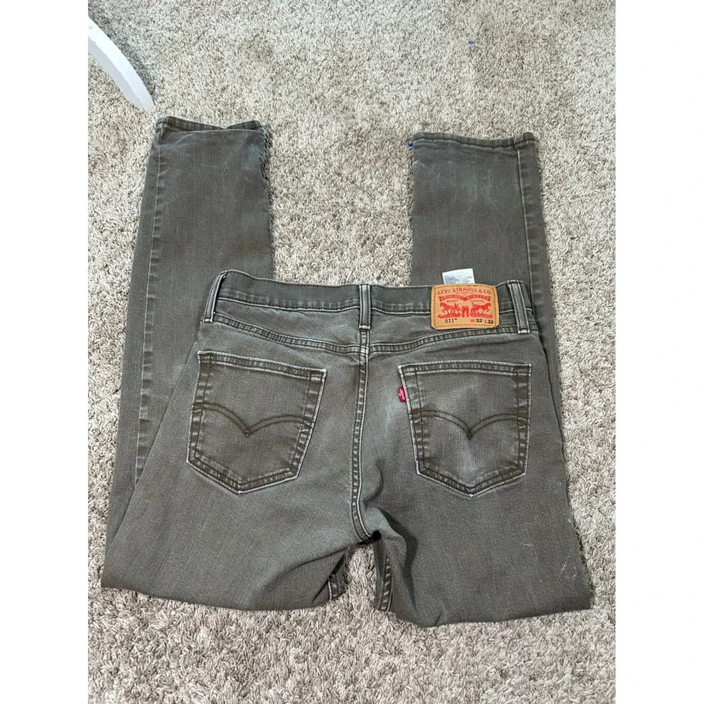 Levis 511 Slim Fit Jeans 32x32 Olive Green Faded Denim Pants Distress Workwear